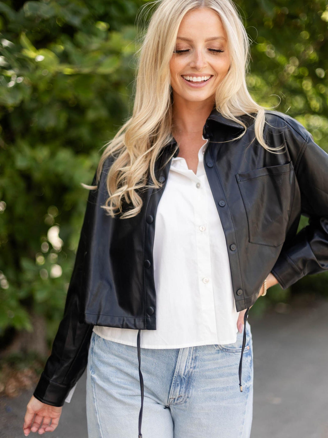 PINCH Cropped Shirt Combo Leather Jacket