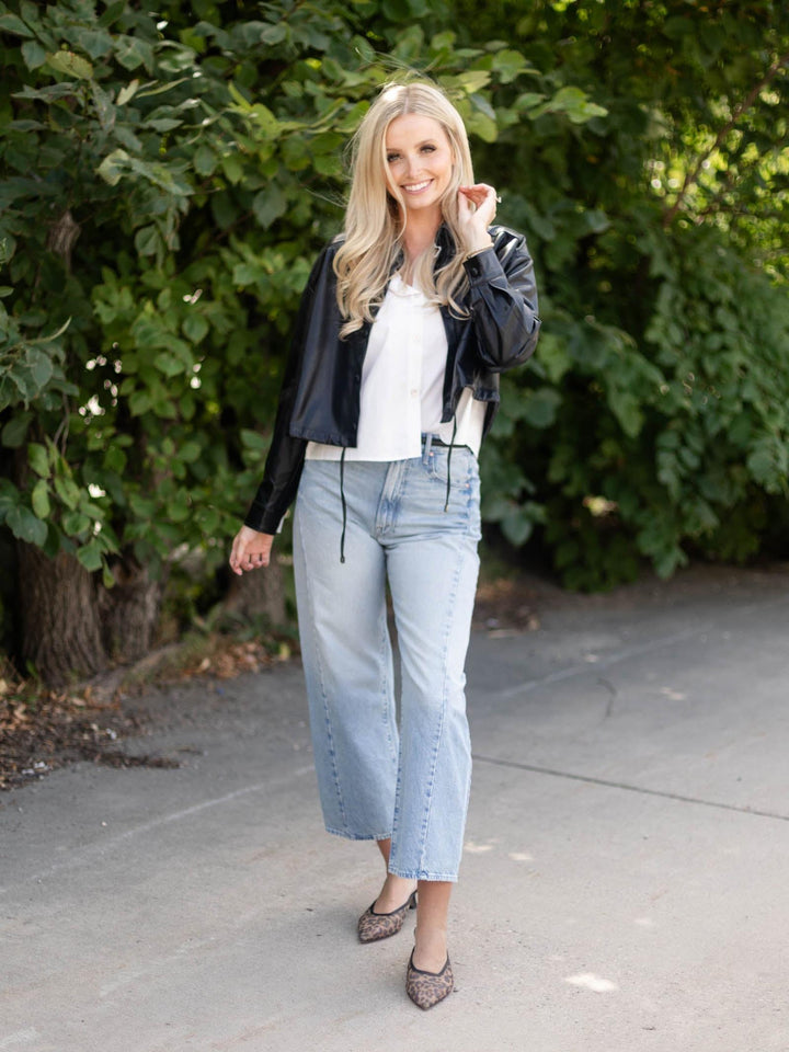 PINCH Cropped Shirt Combo Leather Jacket