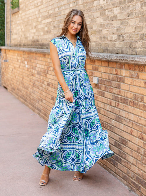 green and blue floral maxi dress