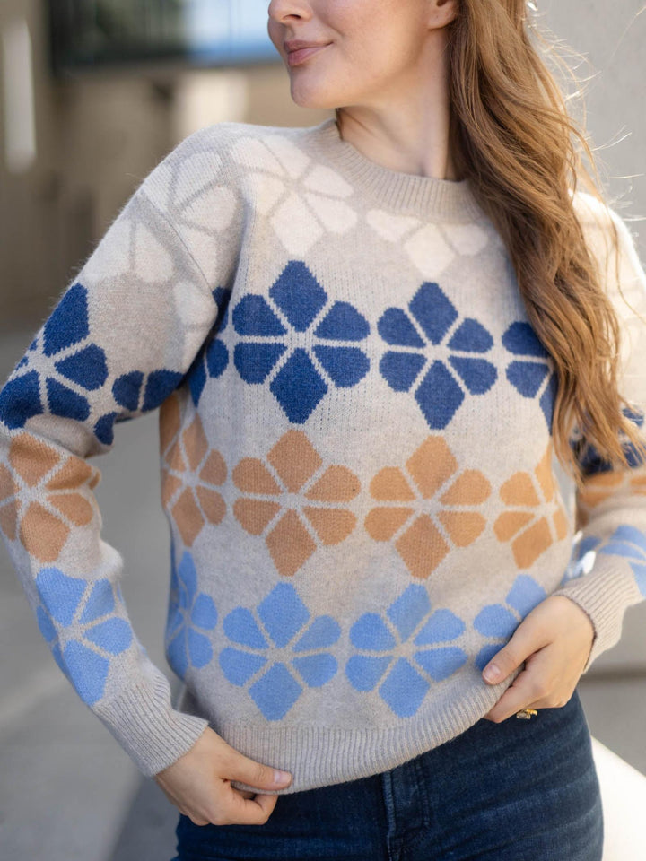 PINCH Geometric Floral Knit Sweater