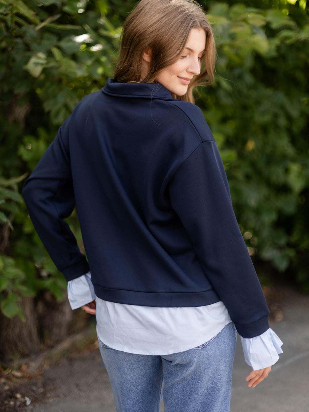 PINCH Layered Poplin Quarter Zip Sweatshirt