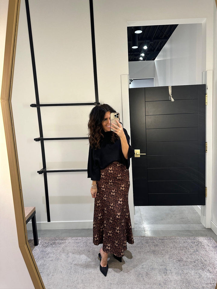 pinch leopard silky satin skirt