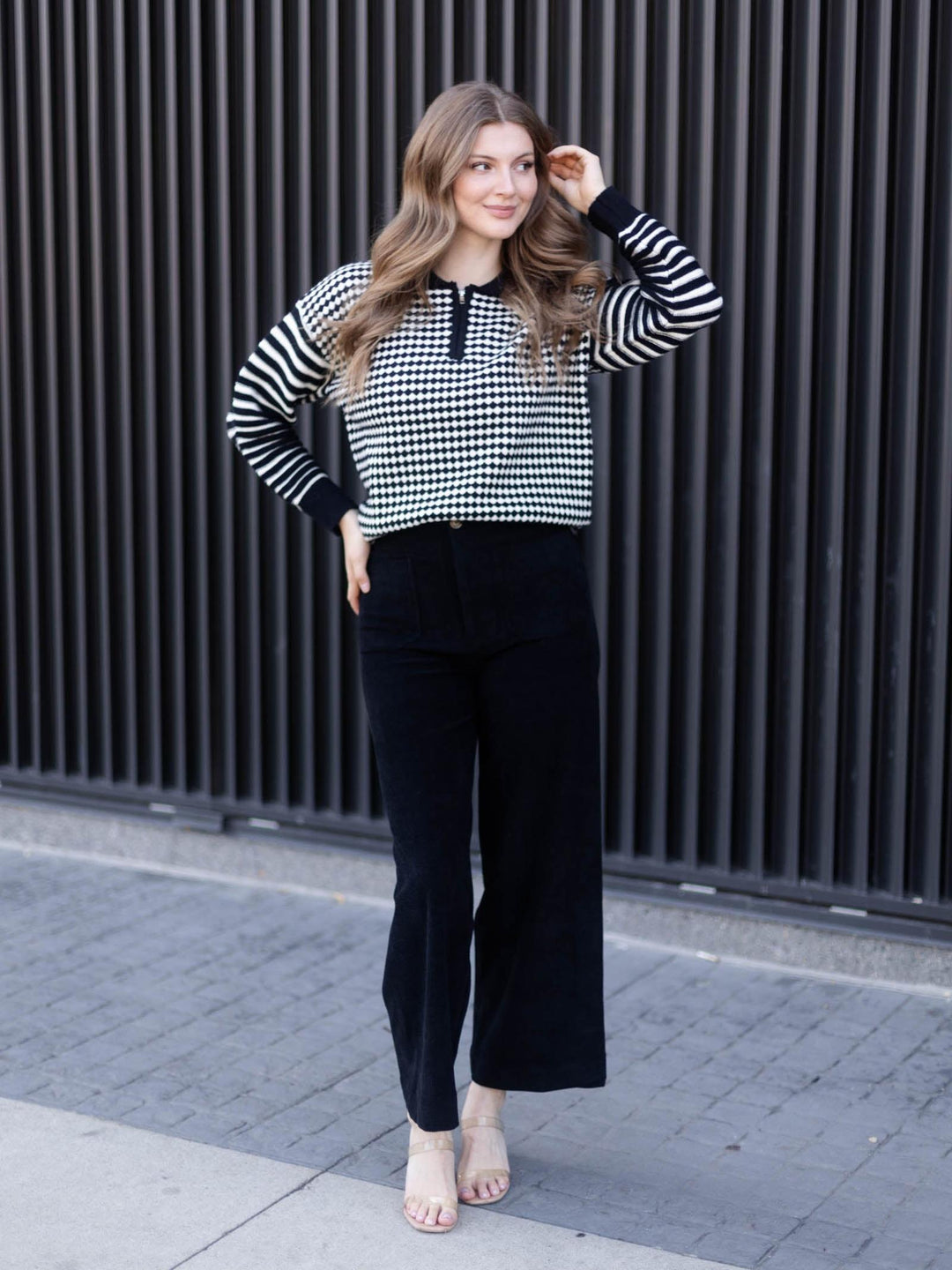 PINCH Mixed Pattern Quarter Zip Knit Sweater