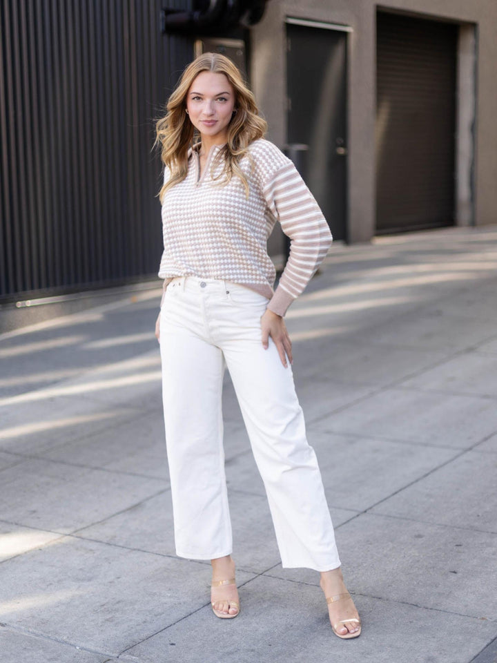 PINCH Mixed Pattern Quarter Zip Knit Sweater