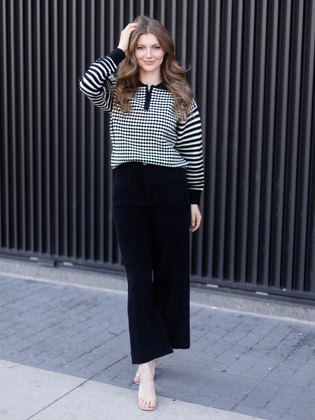 PINCH Mixed Pattern Quarter Zip Knit Sweater