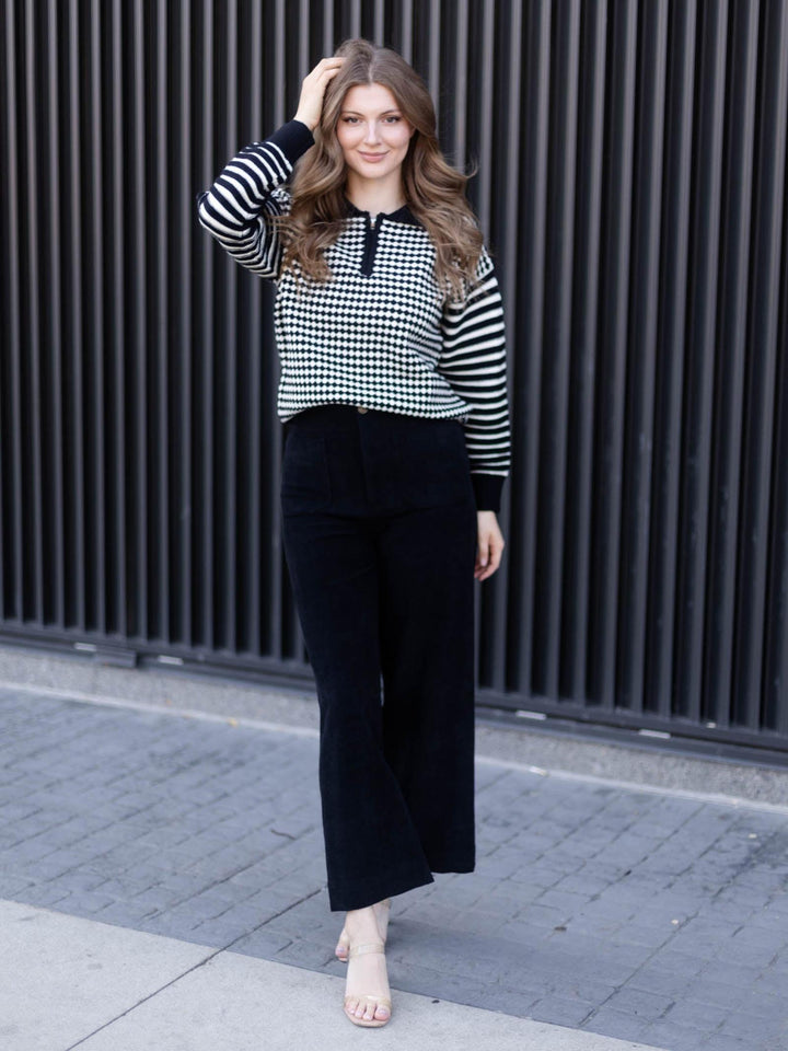PINCH Mixed Pattern Quarter Zip Knit Sweater