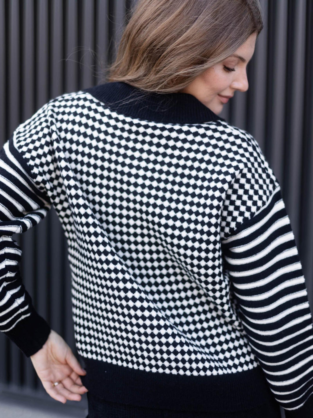 PINCH Mixed Pattern Quarter Zip Knit Sweater