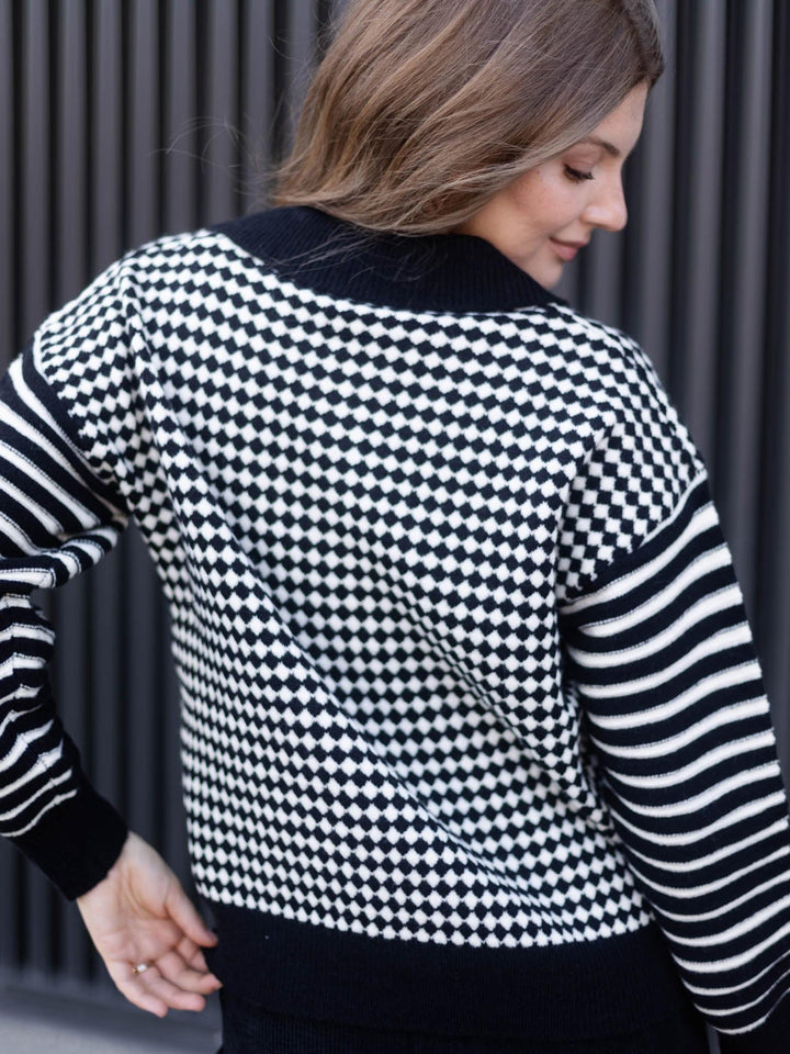 PINCH Mixed Pattern Quarter Zip Knit Sweater
