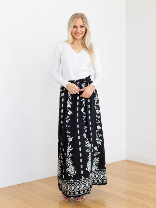 black and white pineapple maxi skirt
