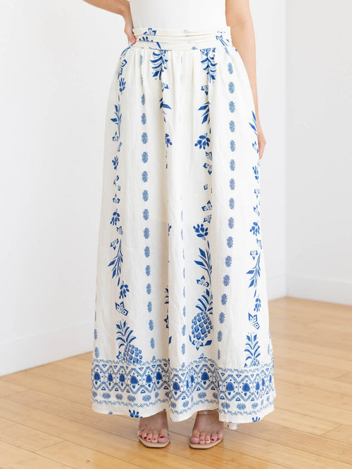blue and white maxi skirt