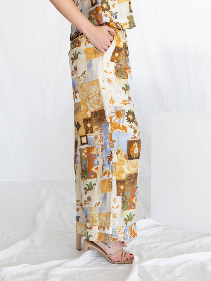 art print flowy pants
