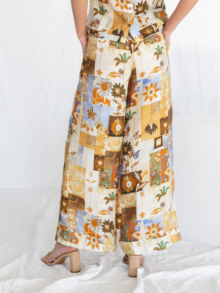 art print flowy pants