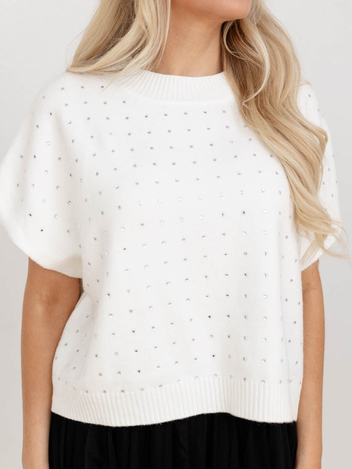 white rhinestone boxy sweater