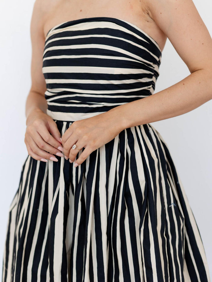 black and tan striped mini dress