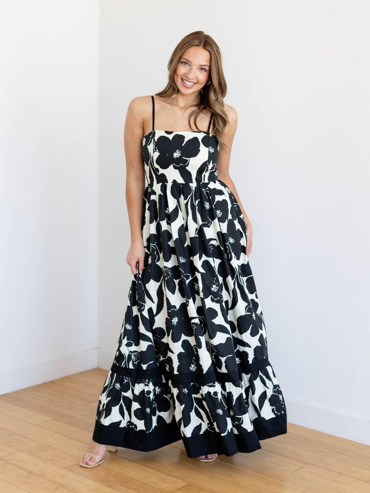 black and white floral maxi dress