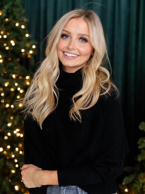 black ribbed turtleneck dolman sweater