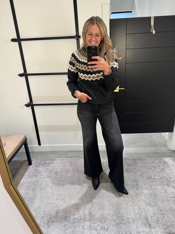 grey aztec printed geo inspired sweater