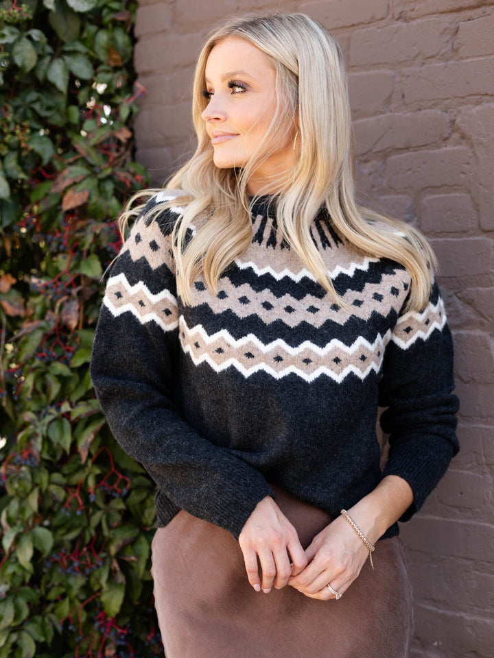 charcoal cozy printed high neck sweater