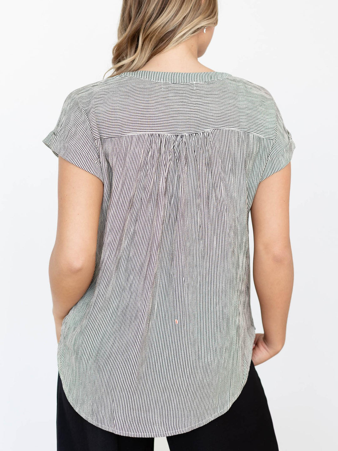 short sleeve pinstripe blouse