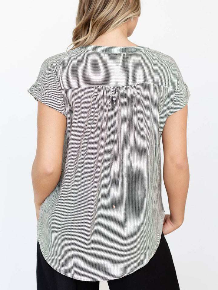 short sleeve pinstripe blouse