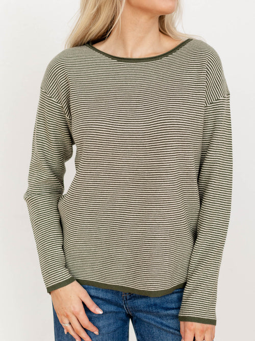 green and cream stripe sweater