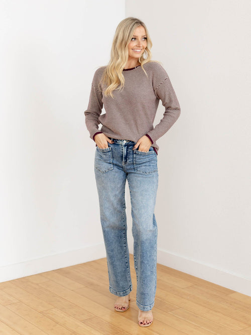 maroon and white stripe sweater