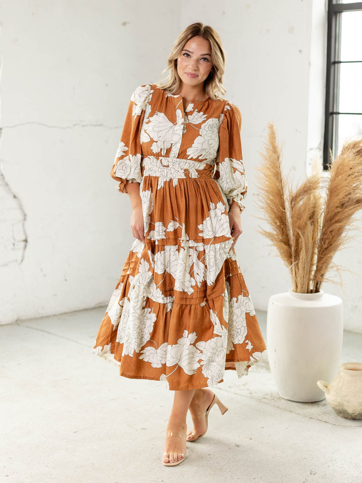 large scale floral print midi dress