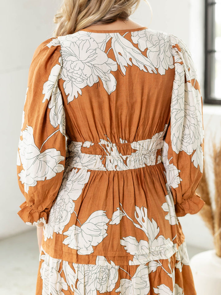 large scale floral print midi dress