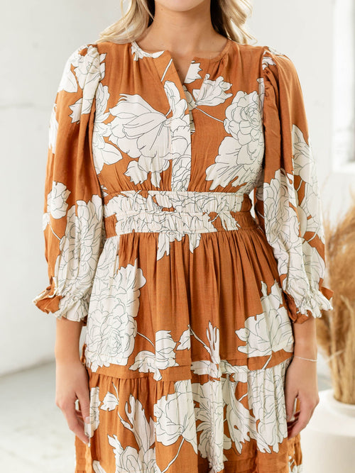 large scale floral print midi dress