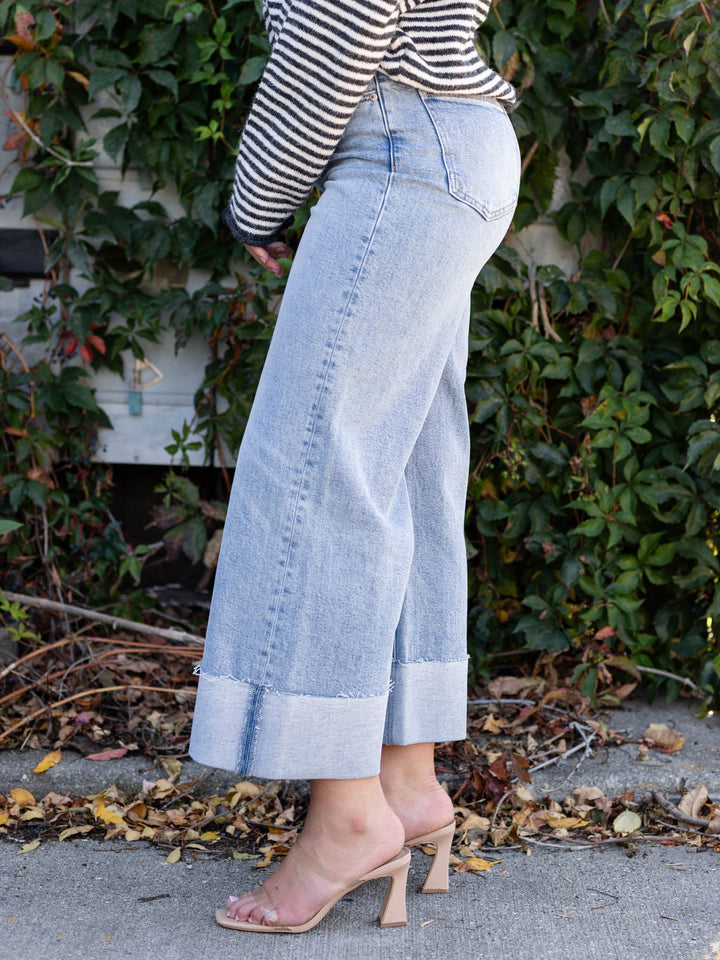 cuffed wide leg denim