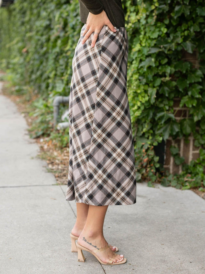 Plaid A-Line Midi Skirt