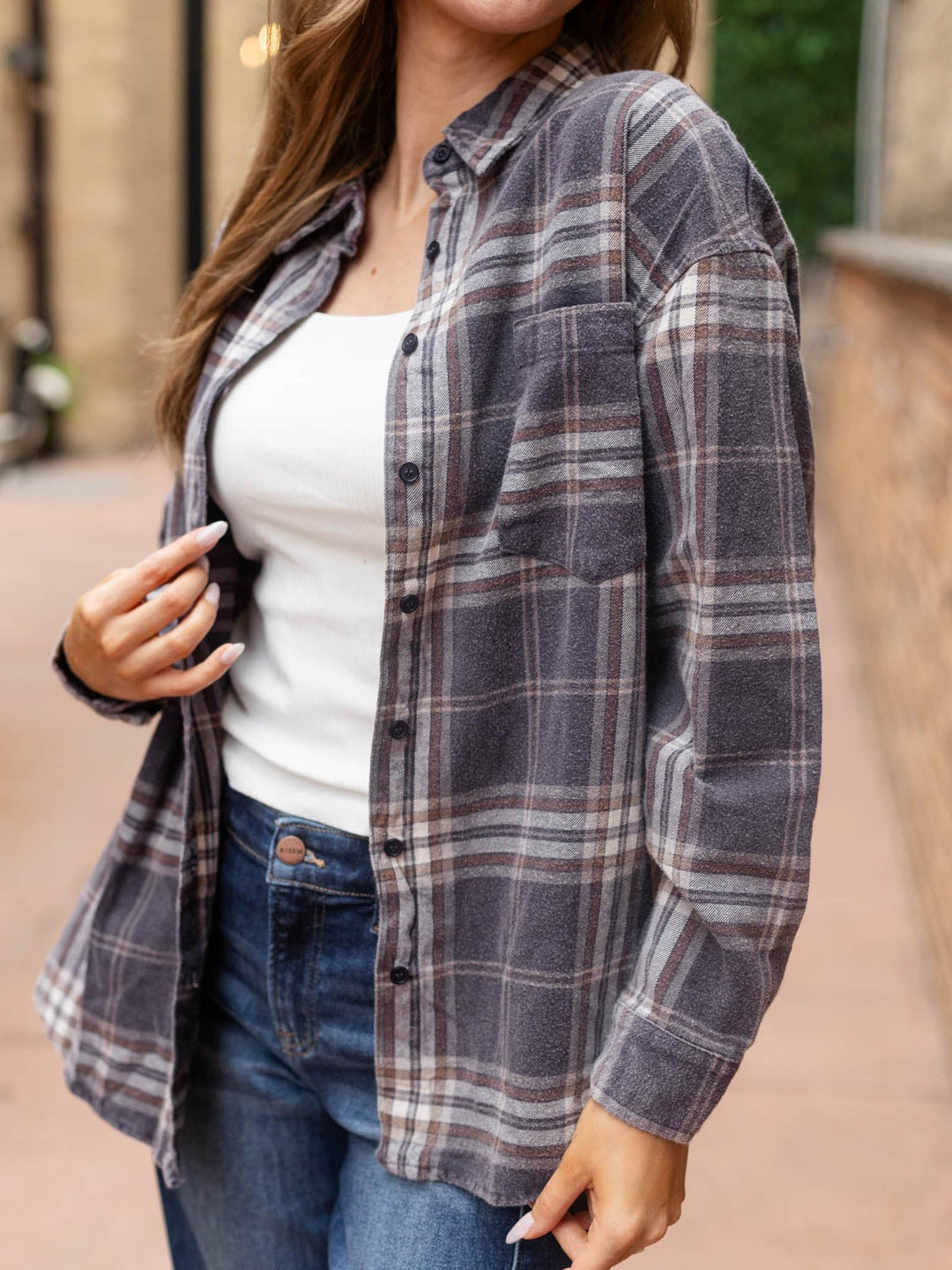 Plaid Boxy Button Down Collared Shirt
