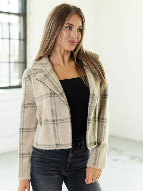 green and khaki fuzzy moto jacket