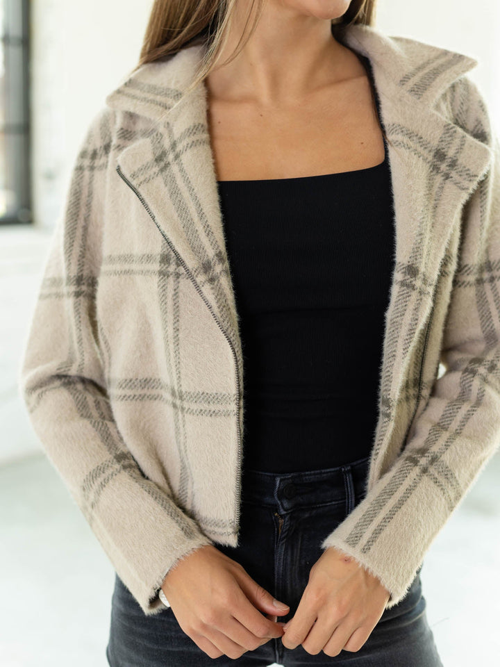 green and khaki fuzzy moto jacket