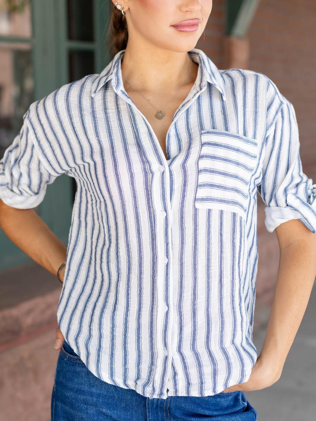 cotton stripe button down