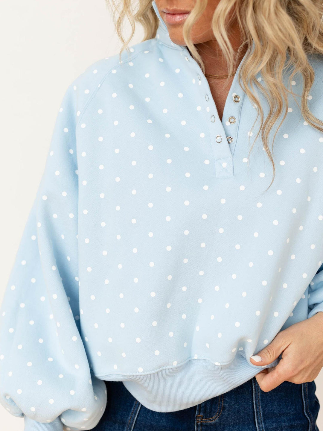 snap button mock neck sweatshirt
