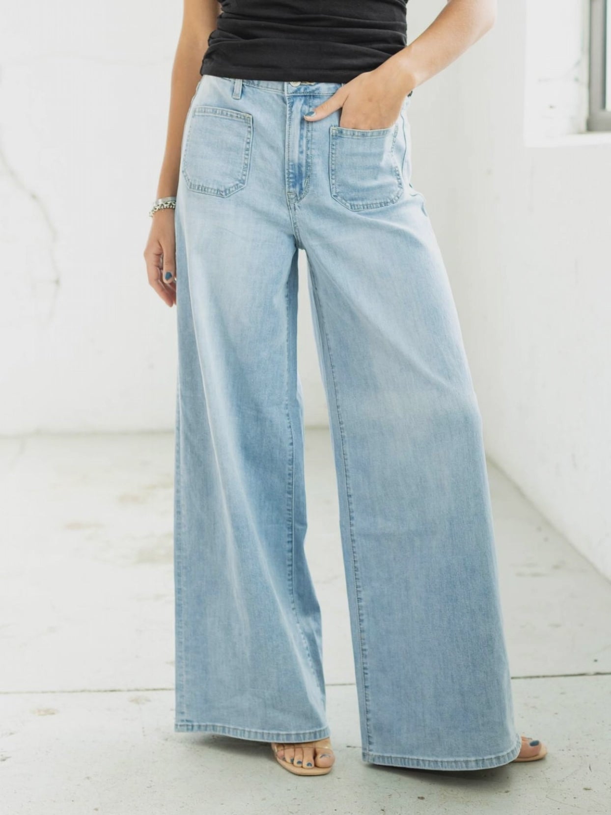 MICA Link Water High Rise Wide Leg Jeans | Light Wash Denim