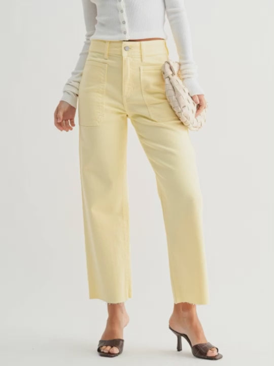 high rise pastel yellow denim
