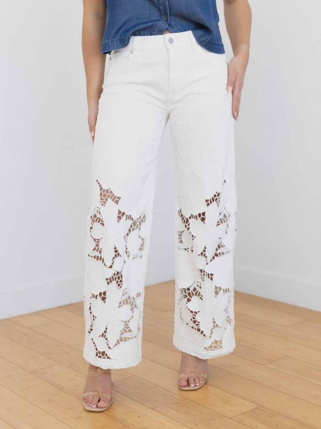 ivory crochet lace denim jeans