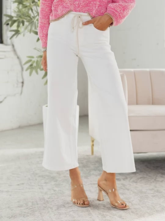 white wide leg crop denim