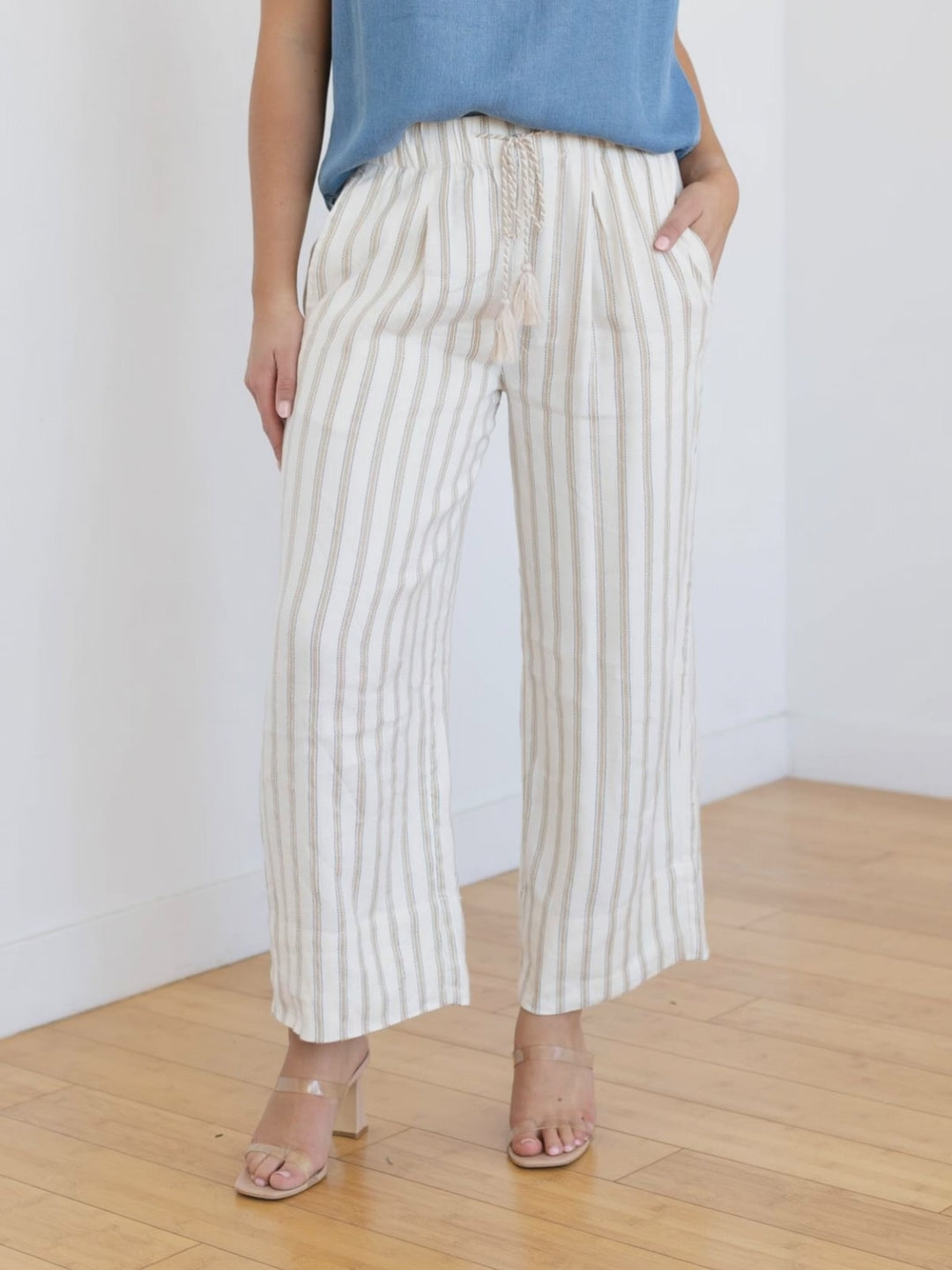 stripe wide leg pull on