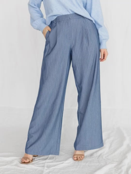 blue pinstripe trousers