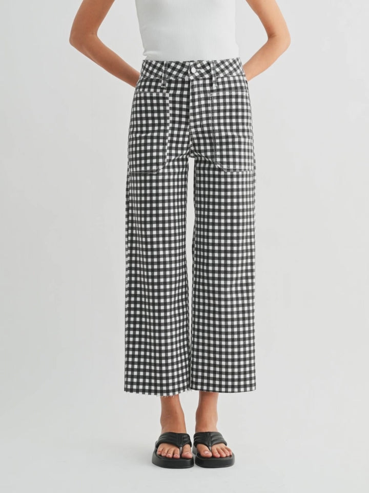 black and white gingham printed denim