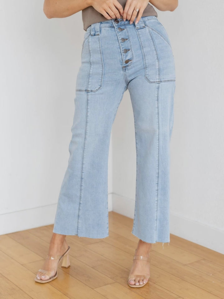 button fly light jeans