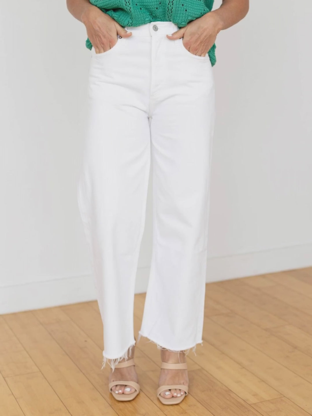 white denim raw hem jeans