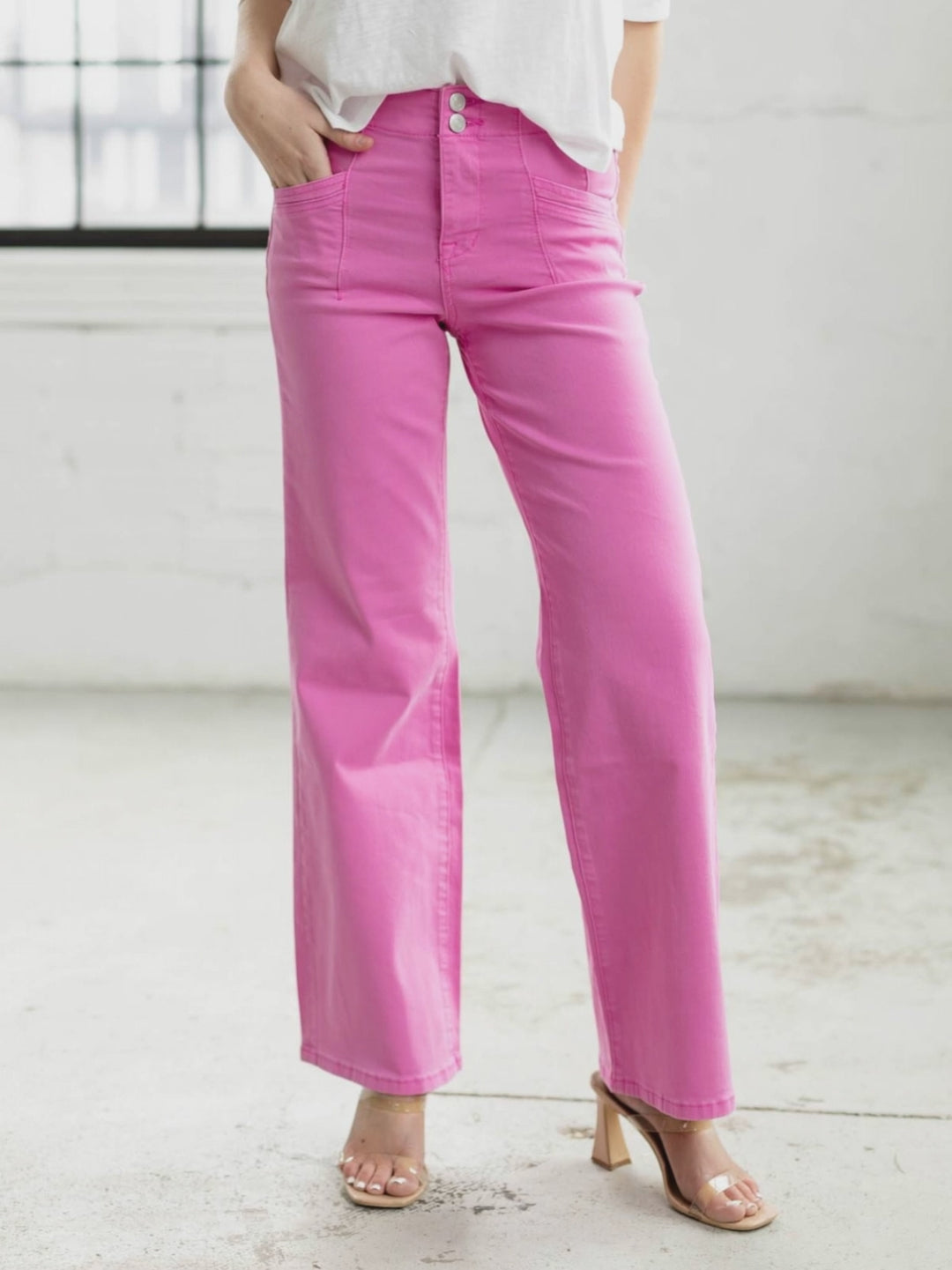 pink denim jeans