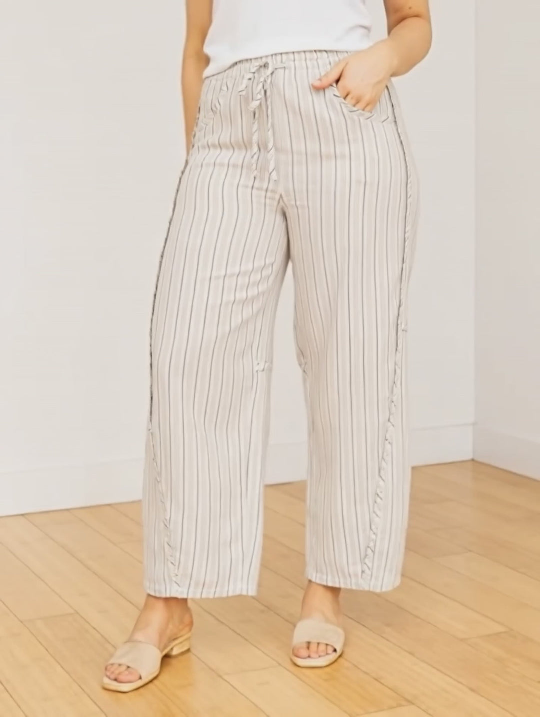 Washed Stripe Barrel Pant