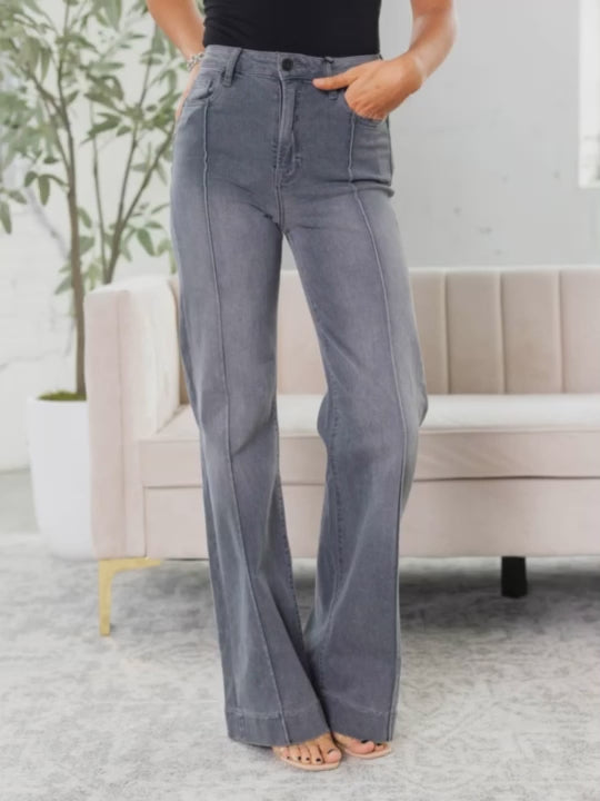 high waist wide leg grey denim