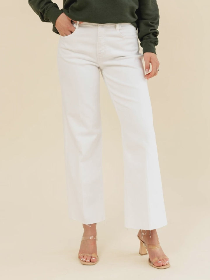 RISEN White High Rise Crease Line Detail Wide