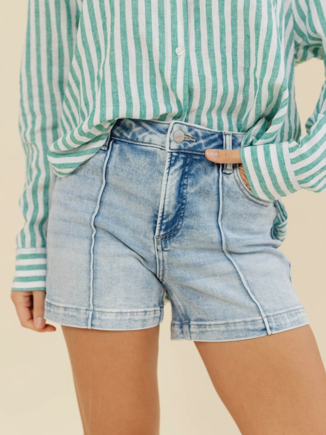 RISEN Light High Rise Pintuck Detail Shorts